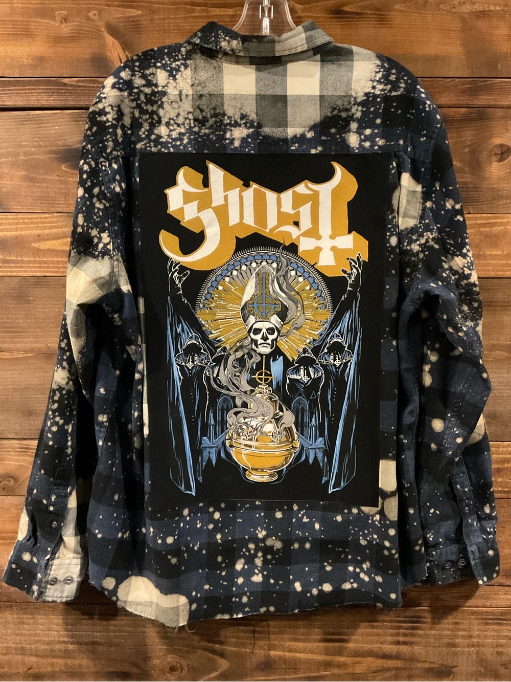 Custom Made GHOST “Papa #2” Back Patch Bleached Flannel Shirt Mens/Womens XL